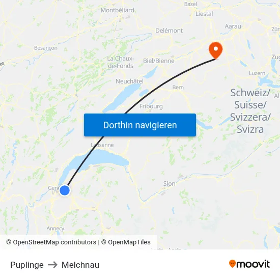 Puplinge to Melchnau map