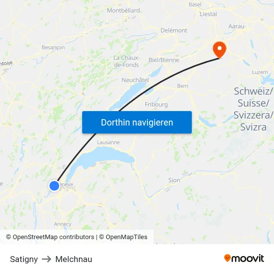 Satigny to Melchnau map