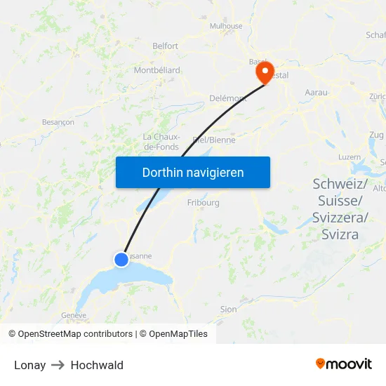 Lonay to Hochwald map