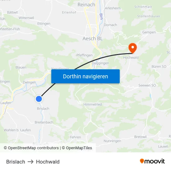 Brislach to Hochwald map