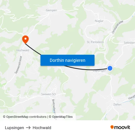 Lupsingen to Hochwald map