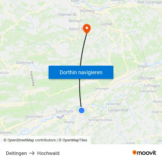 Deitingen to Hochwald map