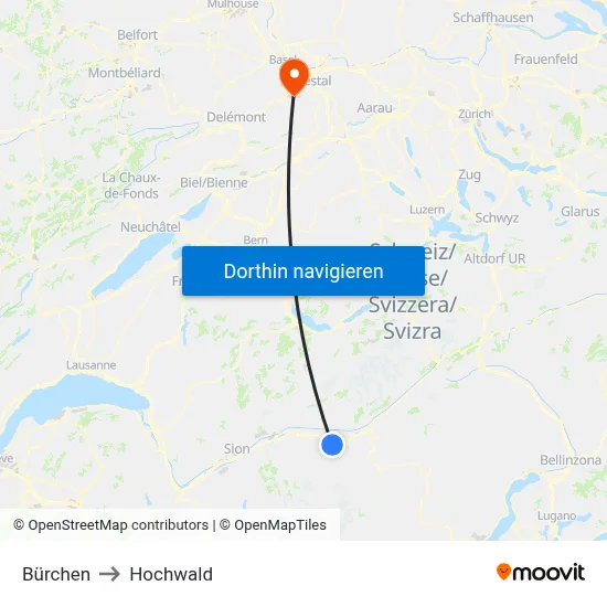 Bürchen to Hochwald map