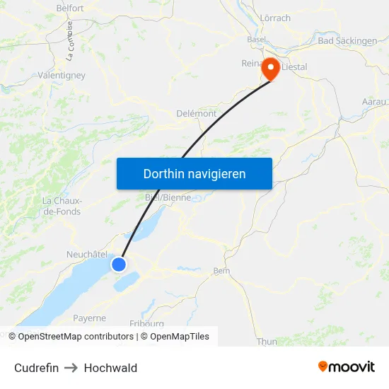 Cudrefin to Hochwald map