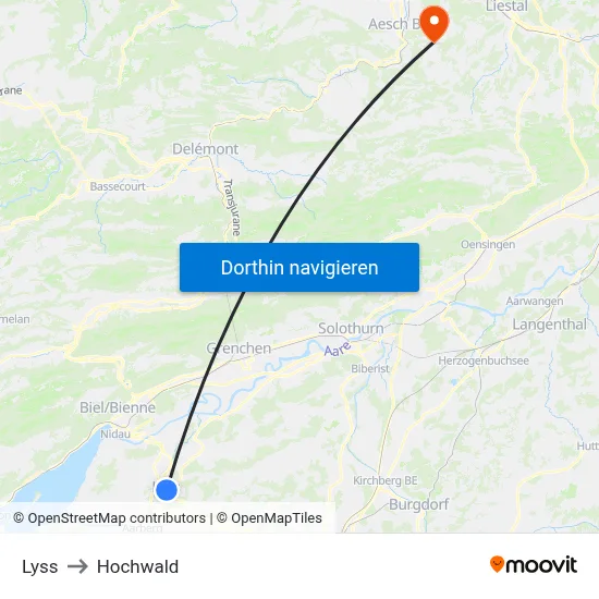 Lyss to Hochwald map