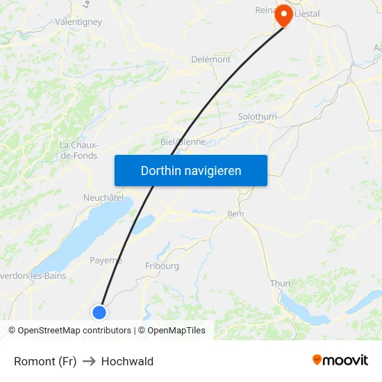 Romont (Fr) to Hochwald map