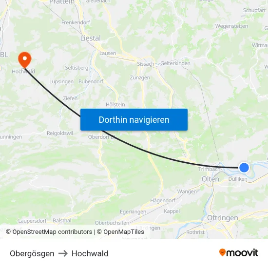 Obergösgen to Hochwald map