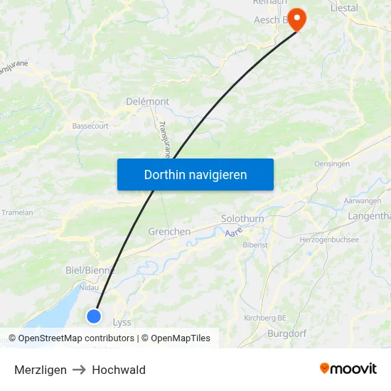 Merzligen to Hochwald map