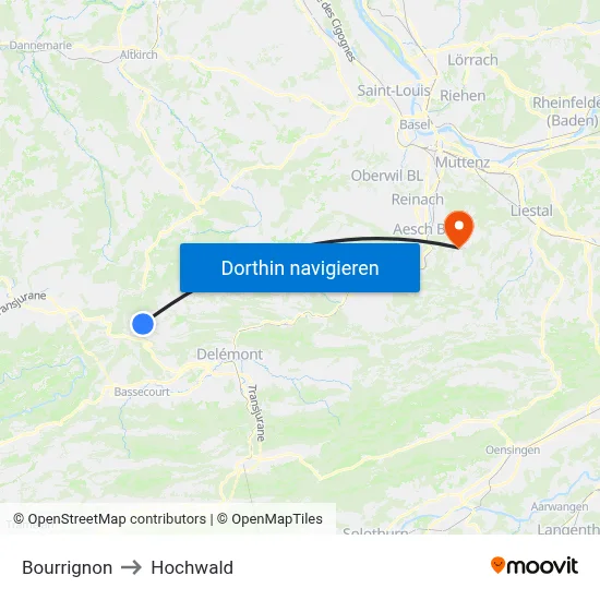 Bourrignon to Hochwald map