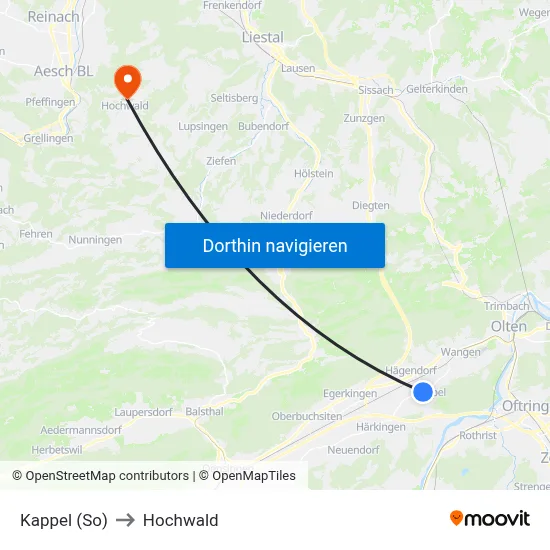 Kappel (So) to Hochwald map