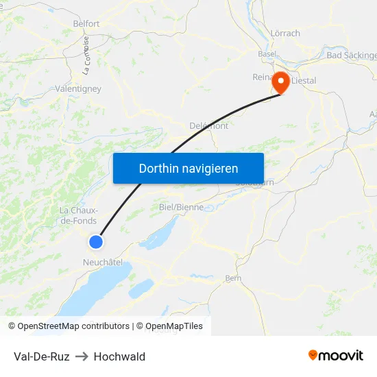 Val-De-Ruz to Hochwald map