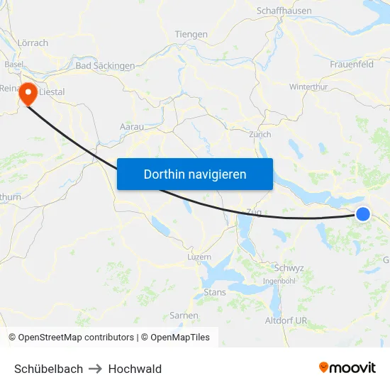 Schübelbach to Hochwald map