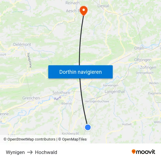 Wynigen to Hochwald map