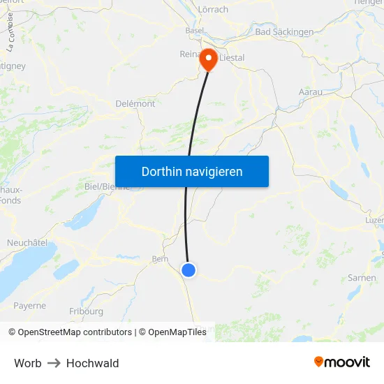 Worb to Hochwald map