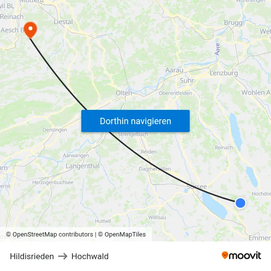 Hildisrieden to Hochwald map