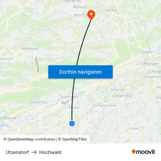 Utzenstorf to Hochwald map