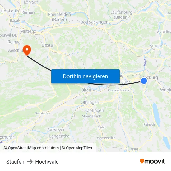 Staufen to Hochwald map