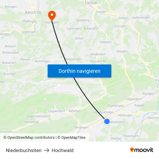 Niederbuchsiten to Hochwald map