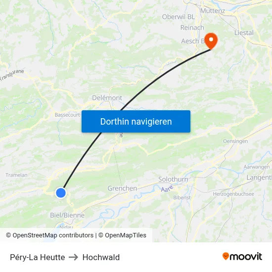 Péry-La Heutte to Hochwald map
