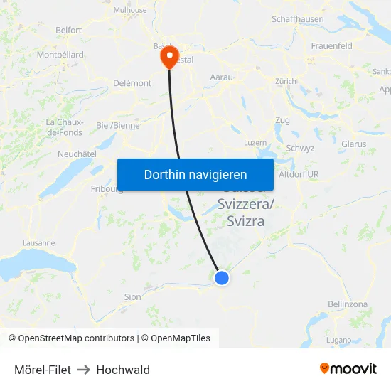 Mörel-Filet to Hochwald map