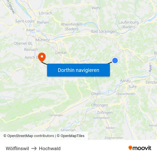 Wölflinswil to Hochwald map