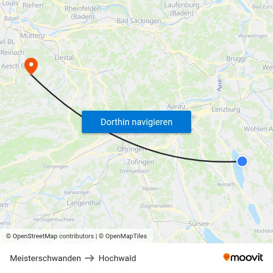 Meisterschwanden to Hochwald map
