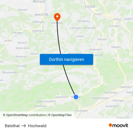 Balsthal to Hochwald map