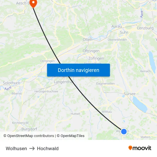 Wolhusen to Hochwald map