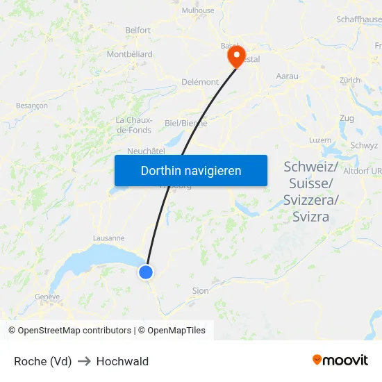 Roche (Vd) to Hochwald map