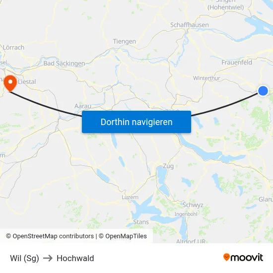 Wil (Sg) to Hochwald map