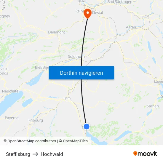 Steffisburg to Hochwald map