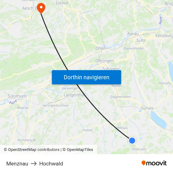 Menznau to Hochwald map