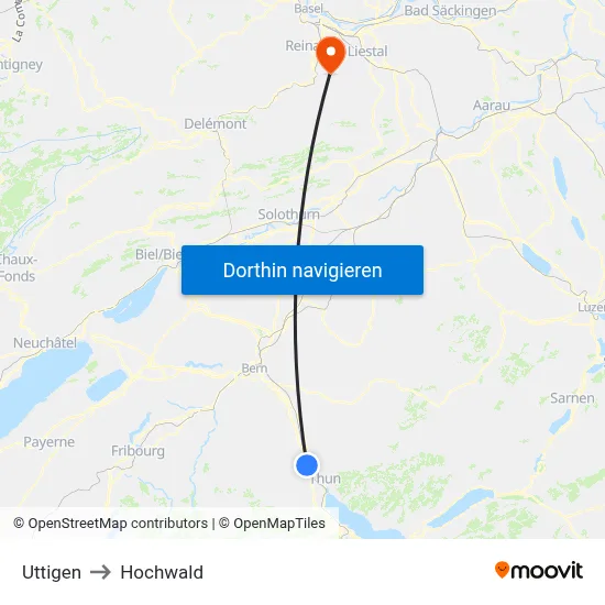 Uttigen to Hochwald map