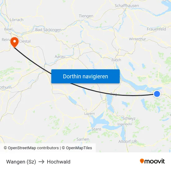 Wangen (Sz) to Hochwald map