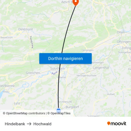Hindelbank to Hochwald map