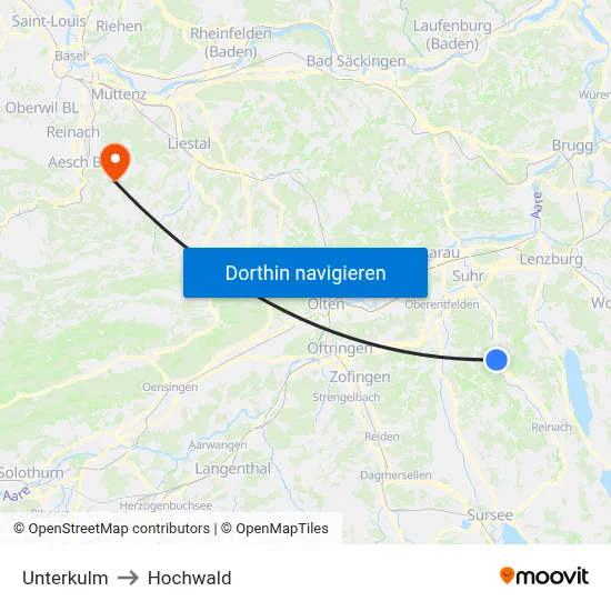 Unterkulm to Hochwald map