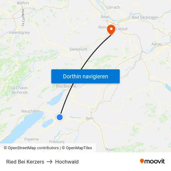 Ried Bei Kerzers to Hochwald map