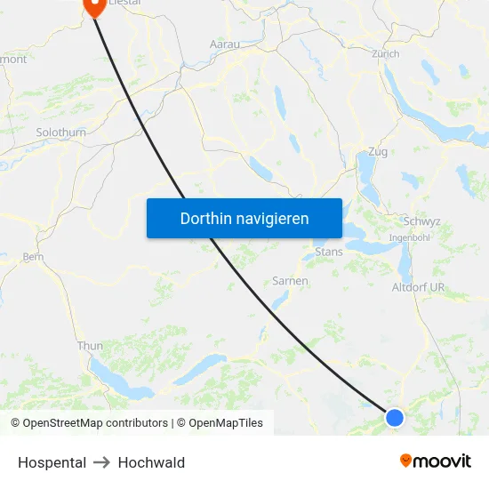 Hospental to Hochwald map