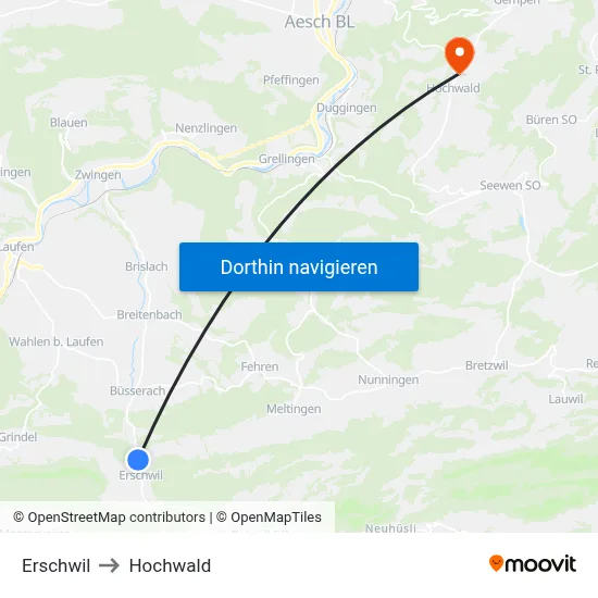 Erschwil to Hochwald map