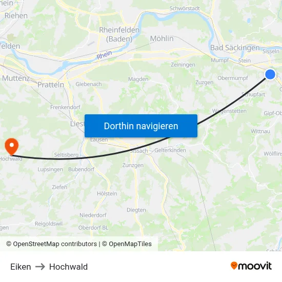 Eiken to Hochwald map