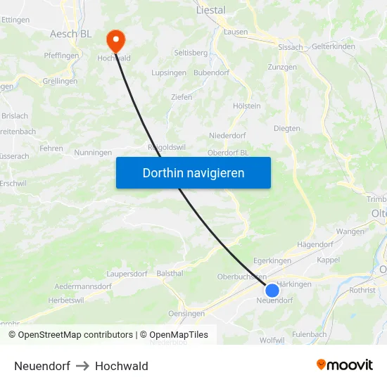Neuendorf to Hochwald map