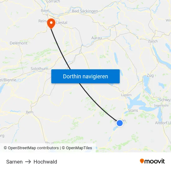 Sarnen to Hochwald map