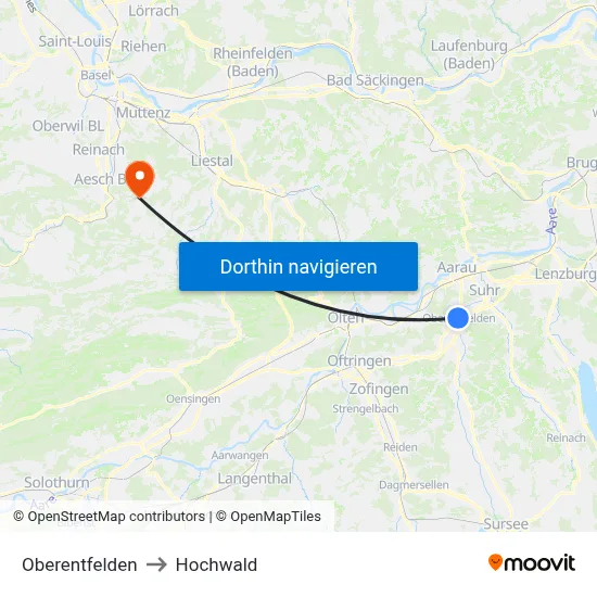 Oberentfelden to Hochwald map