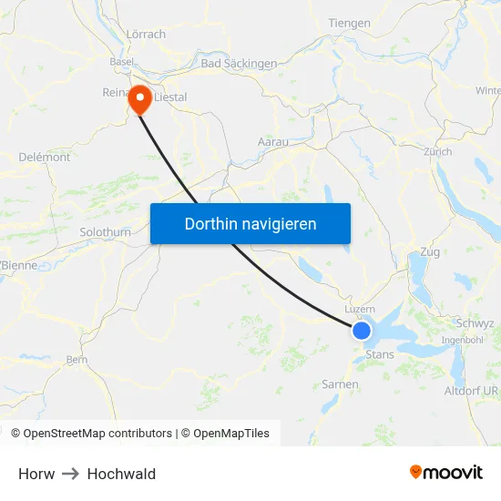 Horw to Hochwald map
