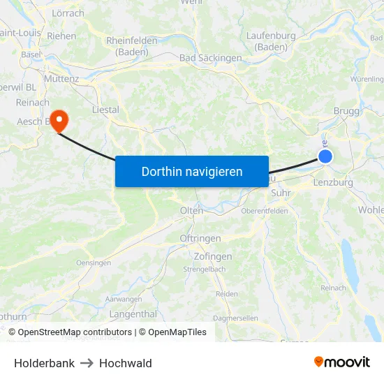 Holderbank to Hochwald map