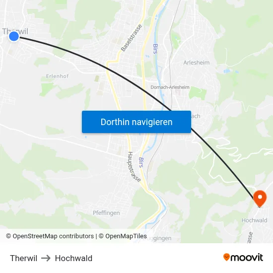 Therwil to Hochwald map