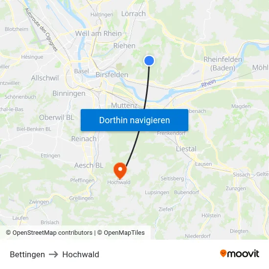 Bettingen to Hochwald map