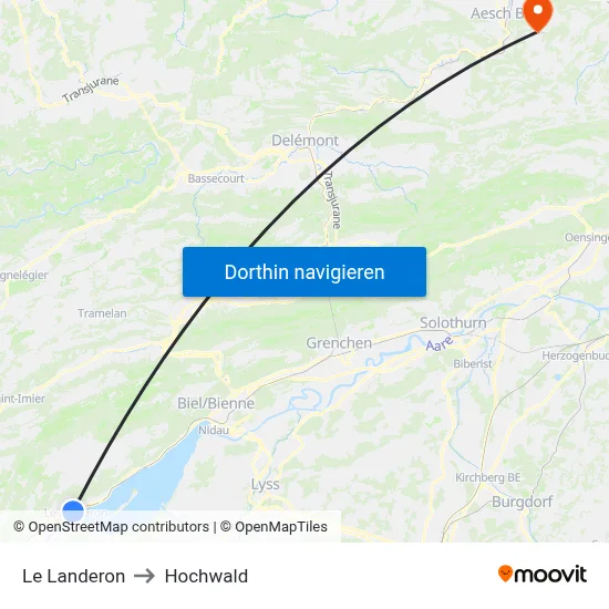 Le Landeron to Hochwald map