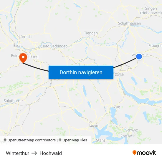 Winterthur to Hochwald map