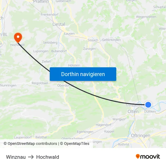 Winznau to Hochwald map